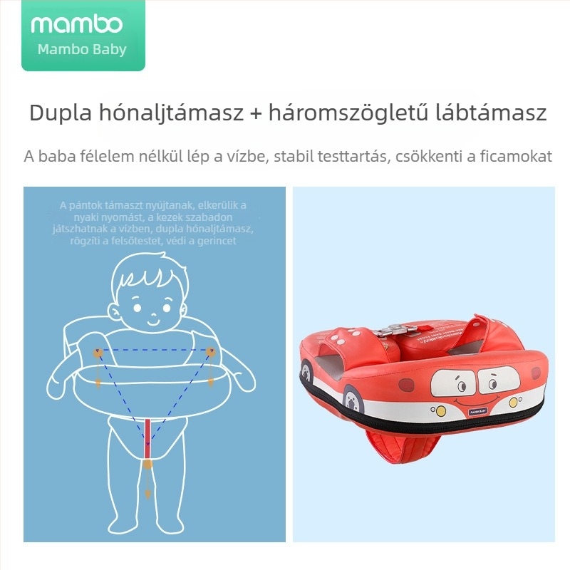 Mambobaby Nem Felfújható Babaúszó Gyűrű – Alkar Támogatással és Ülő Gyűrűvel, Karikatúra Mintával