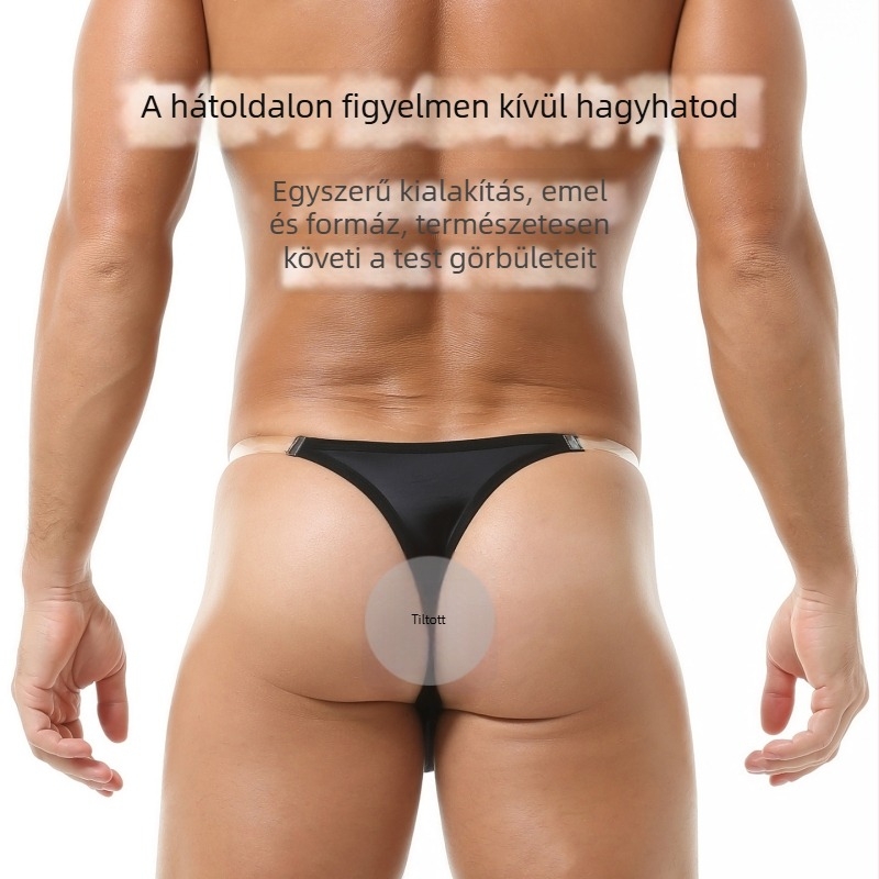 Férfi nylon alacsony derekú T-string alsónemű, egyszínű, pamut betéttel