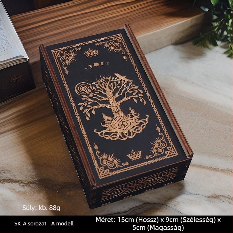 Tarot kártya tároló doboz — Faanyagból készült kártyatároló doboz társasjáték-kártyákhoz, 14+ éveseknek