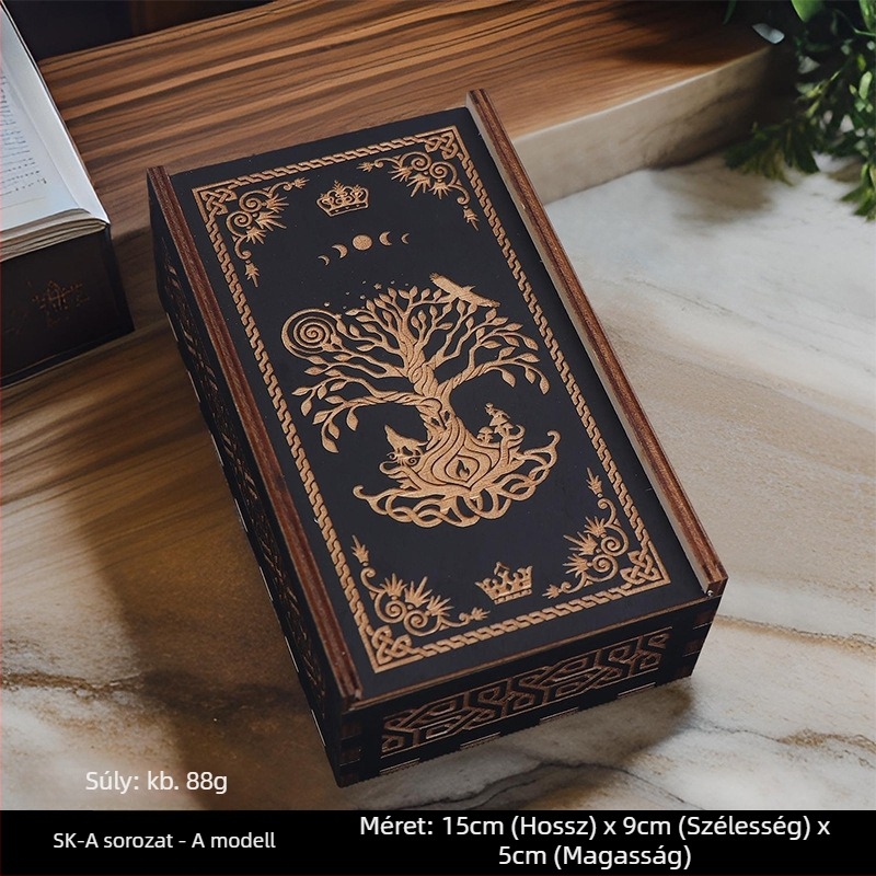 Tarot kártya tároló doboz — Faanyagból készült kártyatároló doboz társasjáték-kártyákhoz, 14+ éveseknek