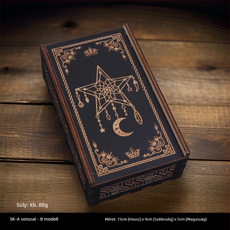 Tarot kártya tároló doboz — Faanyagból készült kártyatároló doboz társasjáték-kártyákhoz, 14+ éveseknek