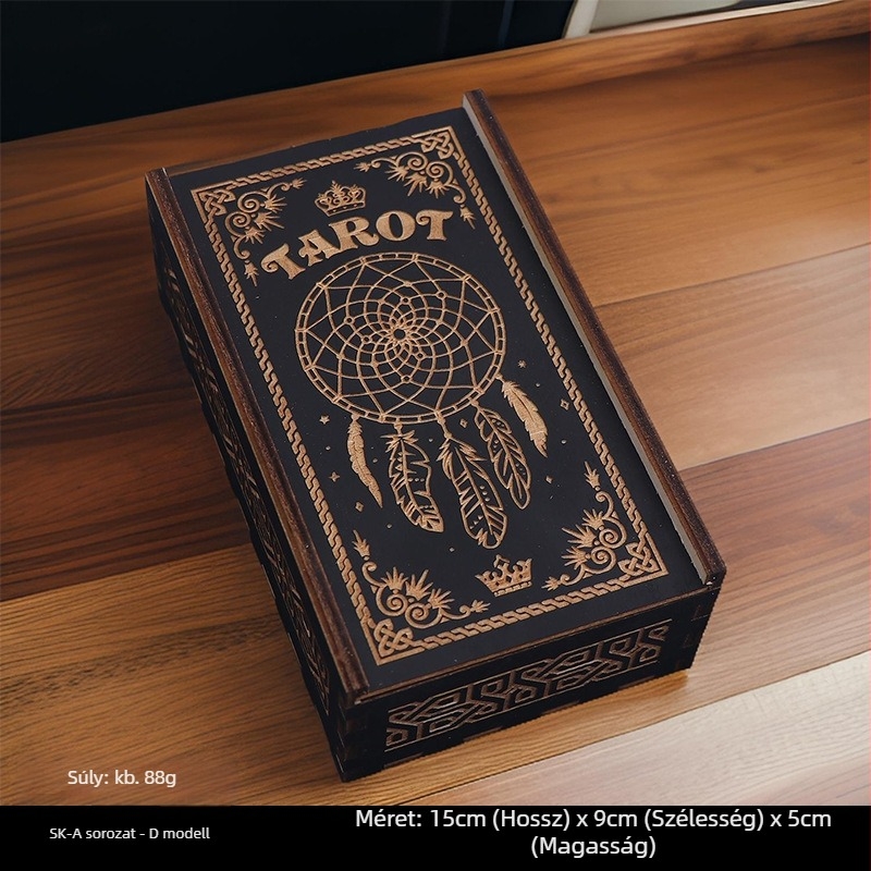 Tarot kártya tároló doboz — Faanyagból készült kártyatároló doboz társasjáték-kártyákhoz, 14+ éveseknek
