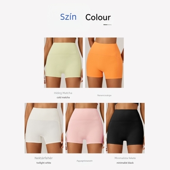 Magas derekú sportos jóga rövidnadrág hipemelő effektussal, gyorsan száradó, lélegző, nylon és spandex anyag