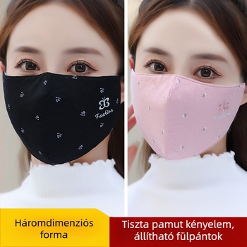 Női 3D meleg pamutszájmaszk, hímzett betűs mintával, mosható, légáteresztő, őszi-téli szabadtéri kerékpározáshoz