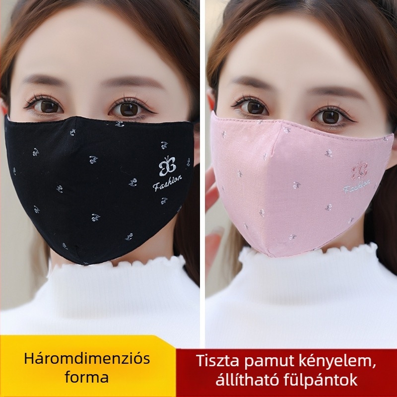 Női 3D meleg pamutszájmaszk, hímzett betűs mintával, mosható, légáteresztő, őszi-téli szabadtéri kerékpározáshoz