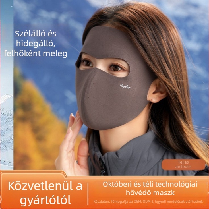 Női téli teljes arcmaszk – teljes arcvédelme, pamut velúr, egyszínű dizájn, fülön rögzített, szmog elleni