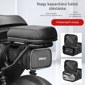 Elektromos kerékpár hátsó ülésére való táska vízálló cipzárral és reflexes részletekkel