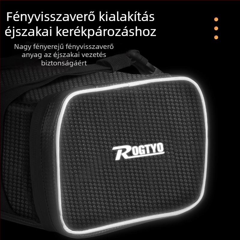 Elektromos kerékpár hátsó ülésére való táska vízálló cipzárral és reflexes részletekkel
