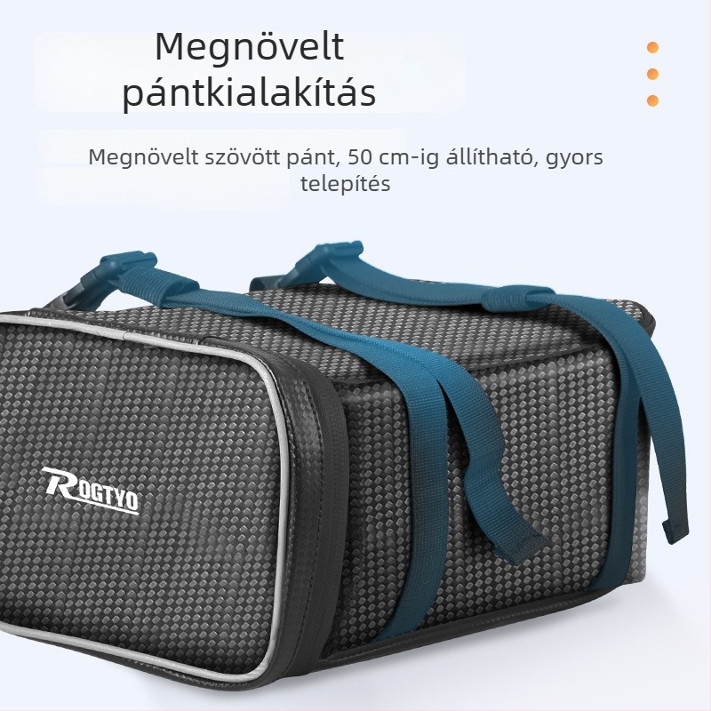 Elektromos kerékpár hátsó ülésére való táska vízálló cipzárral és reflexes részletekkel