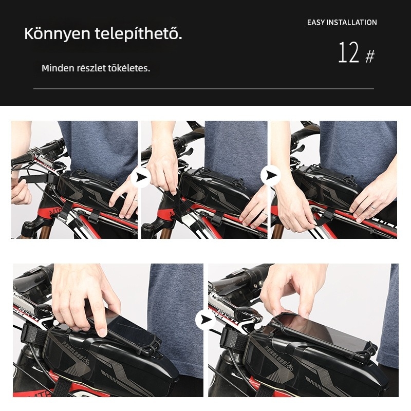 XINTOWN Első felsőcső táska kerékpárhoz — vízálló, 1 L kapacitású keretzsák telefon zsebbel, MTB és országúti kerékpárokhoz