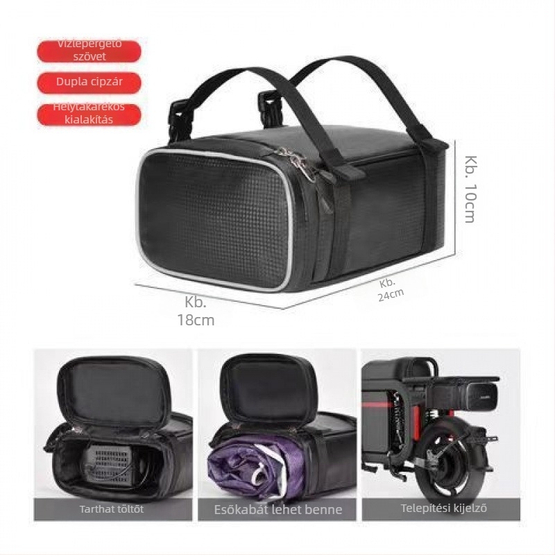 E-kerékpár oldaltáska, hátsó akasztós rekesz, univerzális, nagy kapacitású