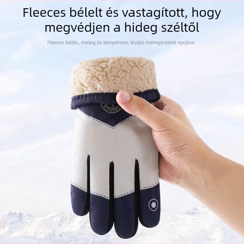 Téli síkesztyűk kültéri kerékpározáshoz, csúszásmentes, szélálló és meleg, vastag vízlepergető pamut kesztyű — pár
