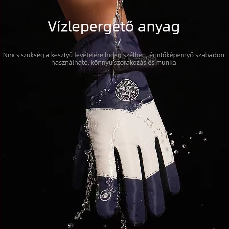 Téli síkesztyűk kültéri kerékpározáshoz, csúszásmentes, szélálló és meleg, vastag vízlepergető pamut kesztyű — pár