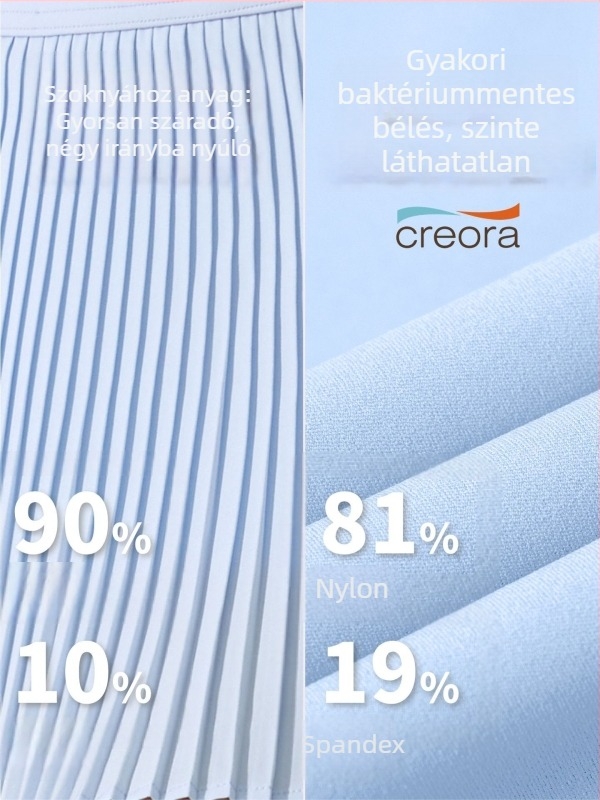Női sportos plisírozott rövidszoknya, magas derekú, beépített anti-expozíciós rövidnadrág, poliészter, antibakteriális bélés 5A