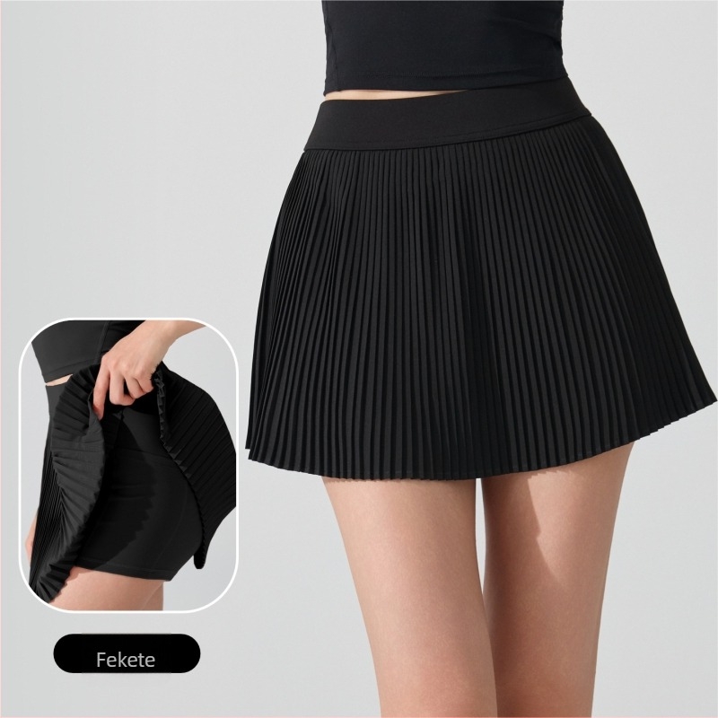 Női sportos plisírozott rövidszoknya, magas derekú, beépített anti-expozíciós rövidnadrág, poliészter, antibakteriális bélés 5A
