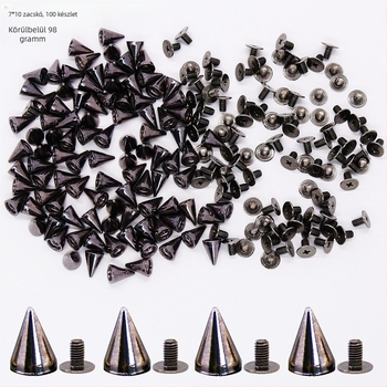 Tüske szegecs, golyófejű kúpos fej, ötvözetes csavaralap, kabáthoz, cipőkhöz, sapkához, övekhez és táskákhoz