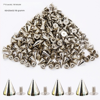 Tüske szegecs, golyófejű kúpos fej, ötvözetes csavaralap, kabáthoz, cipőkhöz, sapkához, övekhez és táskákhoz