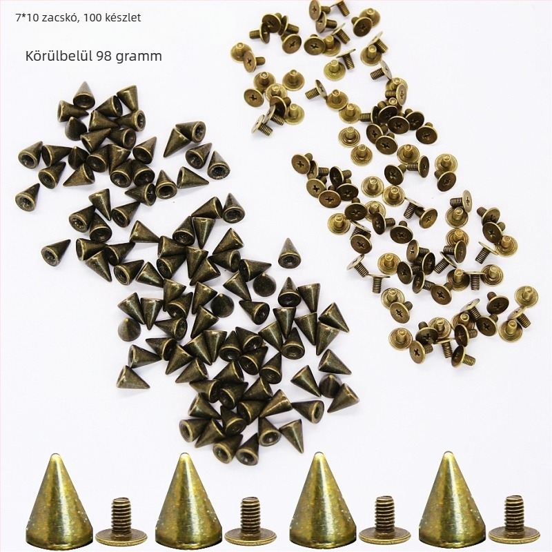 Tüske szegecs, golyófejű kúpos fej, ötvözetes csavaralap, kabáthoz, cipőkhöz, sapkához, övekhez és táskákhoz
