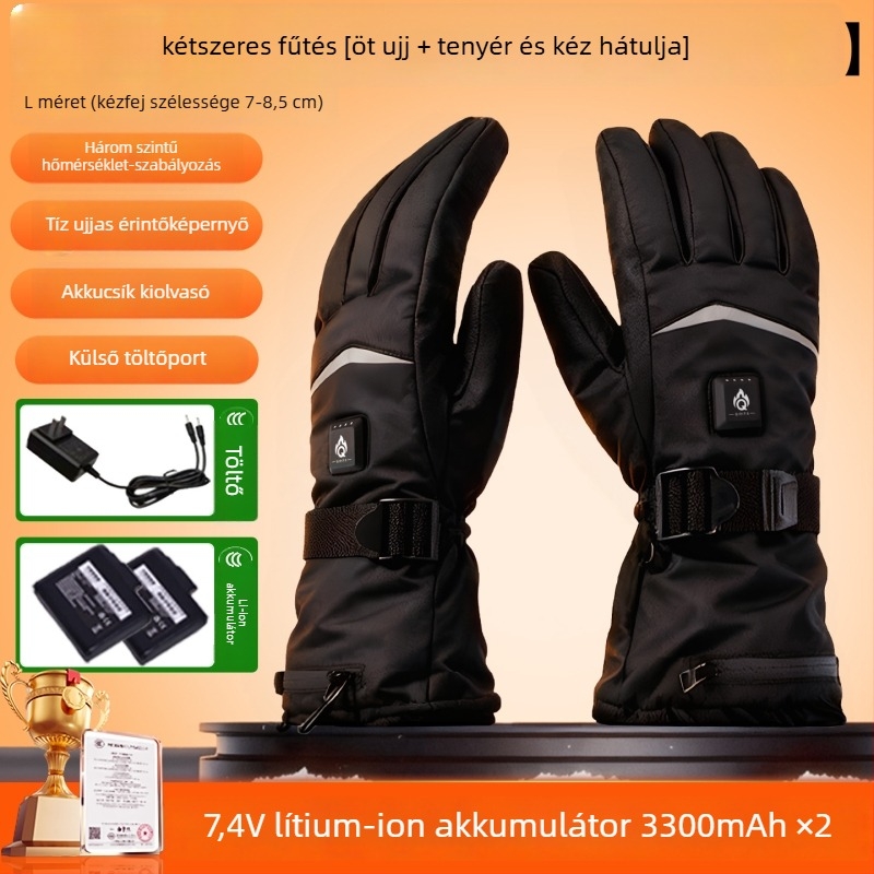 Töltődhető fűtött kerékpáros kesztyűk, uniszex felnőtteknek, bevont anyaggal, hosszú mandzsetta