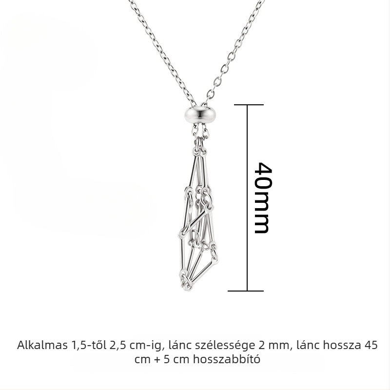 Rozsdamentes acél nyaklánc titán-acél medállal, geometriai hálós mintázat, kézzel készített lánccal, hossz 51-60 cm