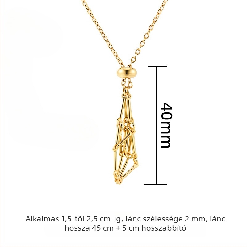 Rozsdamentes acél nyaklánc titán-acél medállal, geometriai hálós mintázat, kézzel készített lánccal, hossz 51-60 cm