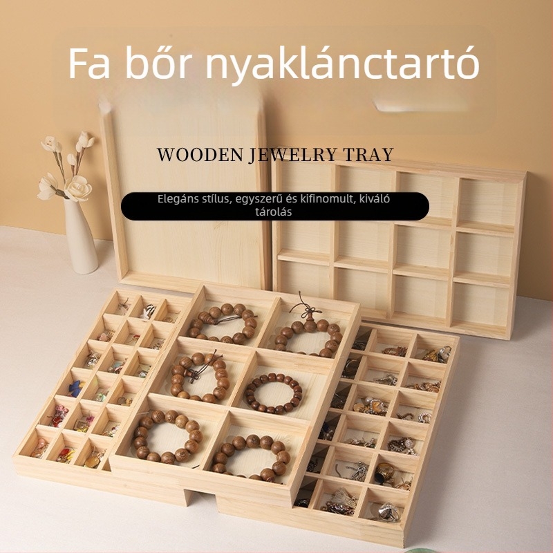 Tömörfa nyaklánc kiállító tálca - fenyőfa, asztali felszerelés, 1 réteg, egyszerű és modern stílus, multifunkcionális és hordozható