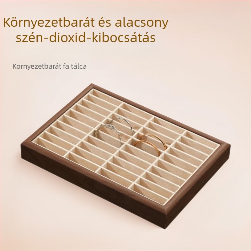 Fából készült karkötő tálca 40 rekesz, téglalap alakú, egyrétegű, tömörfa, skandináv stílusú
