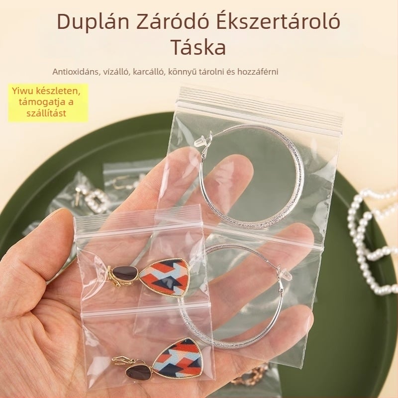 Kétszintes átlátszó cipzáras tasak ékszerek csomagolásához, ABS+PE anyag, belső csomagolás, nyomtatott