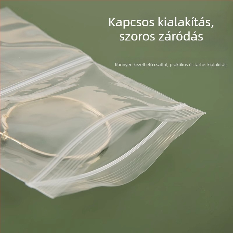 Kétszintes átlátszó cipzáras tasak ékszerek csomagolásához, ABS+PE anyag, belső csomagolás, nyomtatott