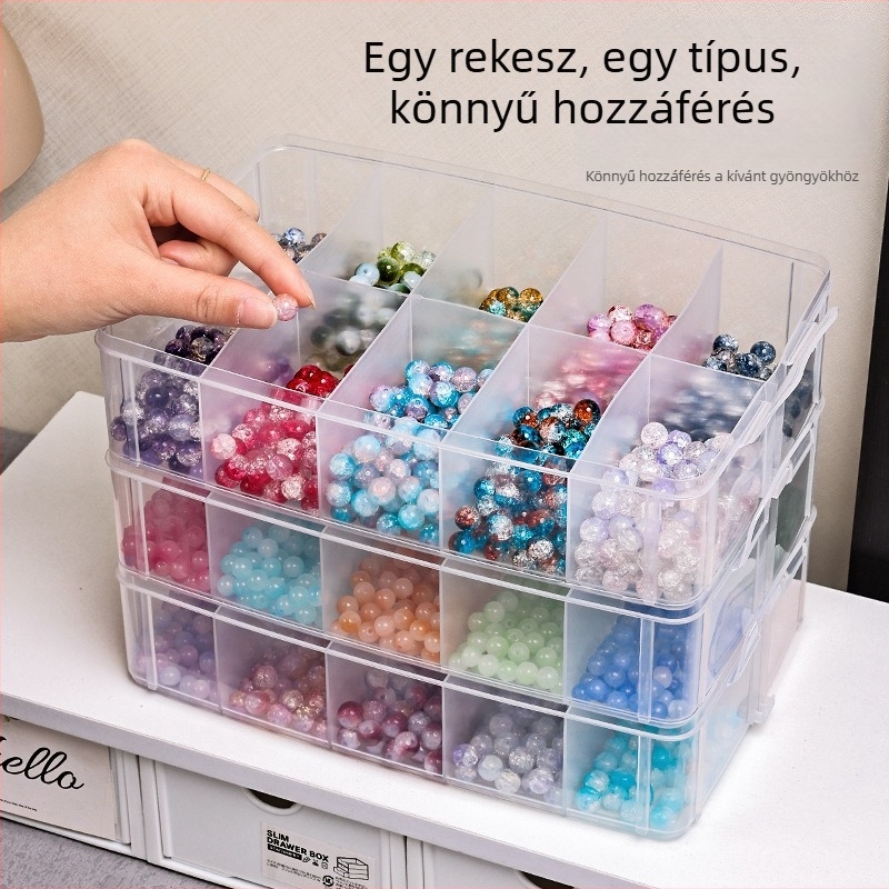 Műanyagból készült ékszerdoboz, porvédett, többfunkciós, 3 rétegű