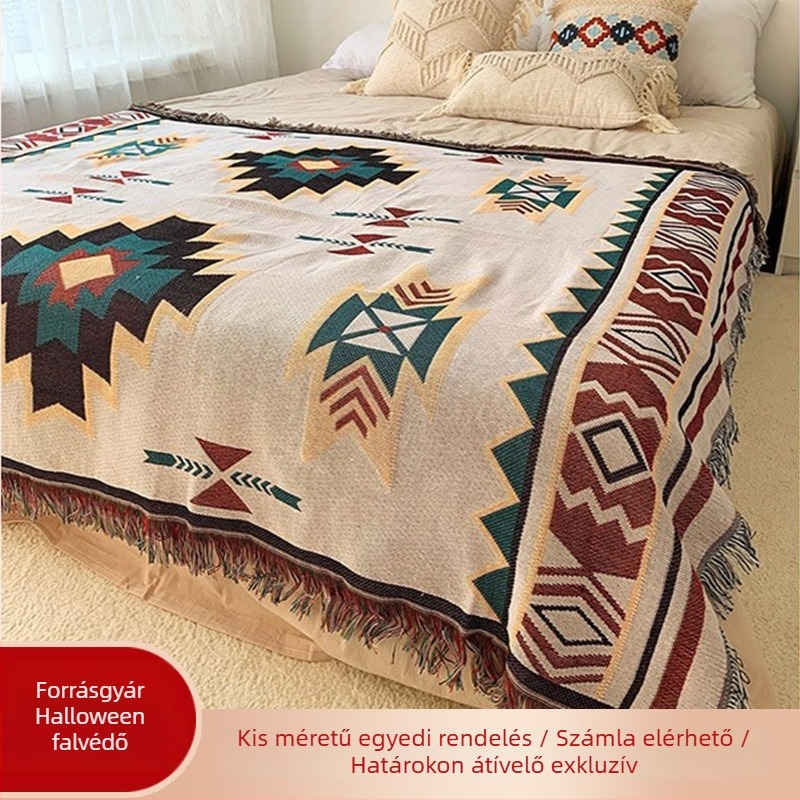 Jacquard éjjeliszekrény-dekoráció, bohém etnikus stílus, geometriai absztrakt minta, poliészter, testreszabható, logónyomtatás elérhető
