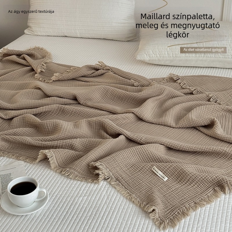 Pamut négyrétegű géz bojtos takaró kanapéhoz és ágyhoz, retro stílus