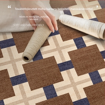 Retro ágy melletti szőnyeg, hosszú téglalap alakú padlószőnyeg hálószobába, geometriai mintázat, modern minimalist stílus