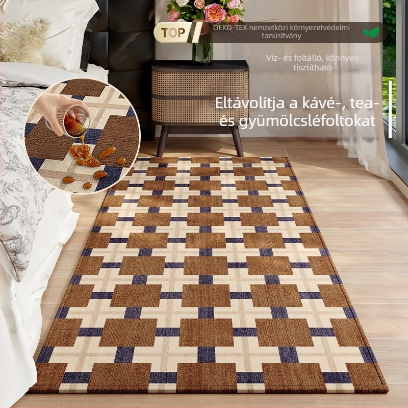 Retro ágy melletti szőnyeg, hosszú téglalap alakú padlószőnyeg hálószobába, geometriai mintázat, modern minimalist stílus