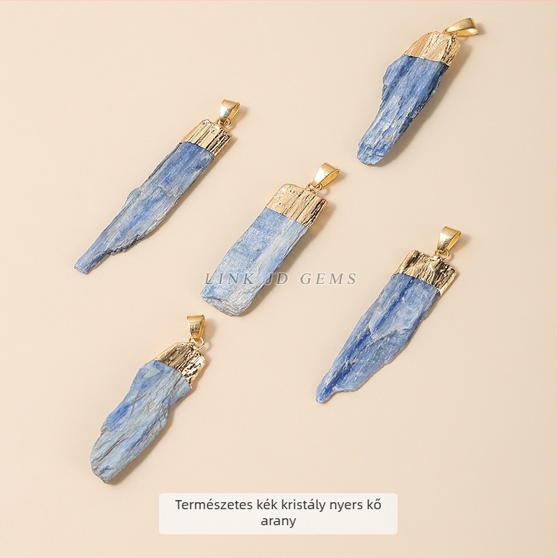 Jingde Jewelry Természetes kianit kék nyers kő aranyozott medál, szabálytalan kristályos nyaklánc, DIY ékszer kiegészítő