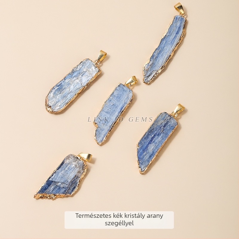Jingde Jewelry Természetes kianit kék nyers kő aranyozott medál, szabálytalan kristályos nyaklánc, DIY ékszer kiegészítő
