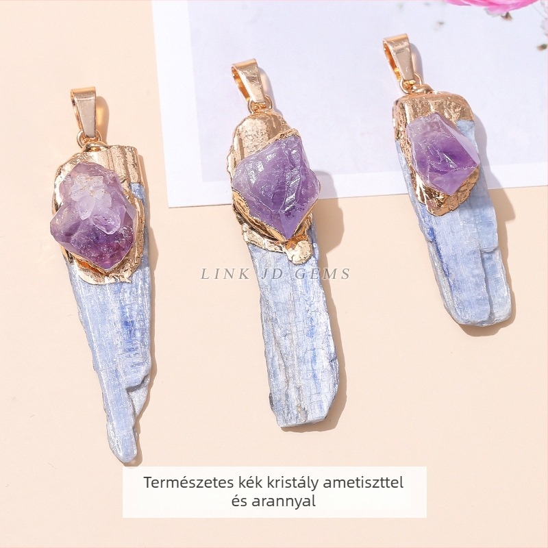 Jingde Jewelry Természetes kianit kék nyers kő aranyozott medál, szabálytalan kristályos nyaklánc, DIY ékszer kiegészítő