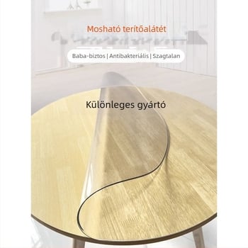 Kör alakú PVC terítő, átlátszó, otthoni és éttermi használatra, vízálló és olajálló, modern minimalista stílus, mintázat: csíkok, egyszínű, növények és virágok.