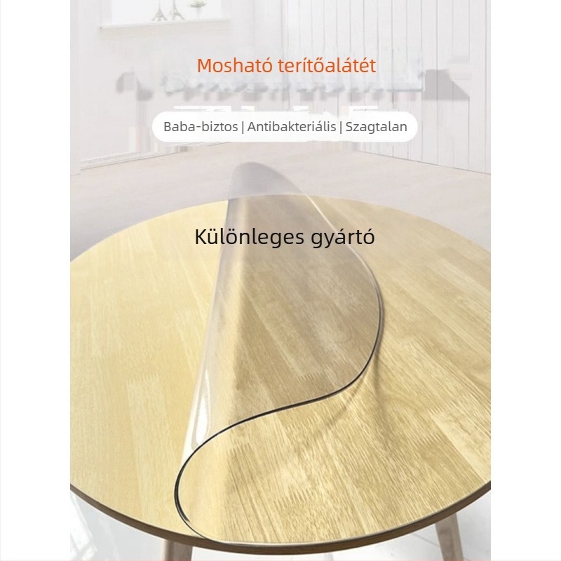 Kör alakú PVC terítő, átlátszó, otthoni és éttermi használatra, vízálló és olajálló, modern minimalista stílus, mintázat: csíkok, egyszínű, növények és virágok.