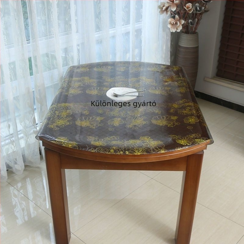 Kör alakú PVC terítő, átlátszó, otthoni és éttermi használatra, vízálló és olajálló, modern minimalista stílus, mintázat: csíkok, egyszínű, növények és virágok.