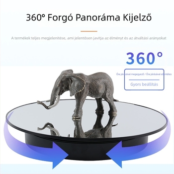 Elektromos forgó platform fotózáshoz, ABS-korpus, USB/akkumulátorral működtethető, távirányítós kijelző