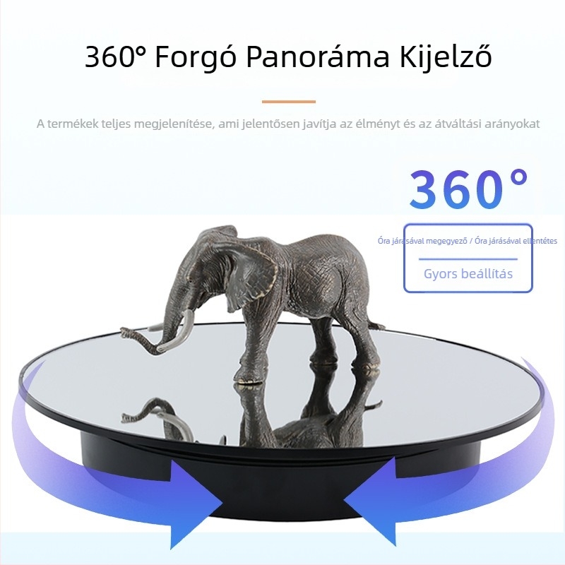 Elektromos forgó platform fotózáshoz, ABS-korpus, USB/akkumulátorral működtethető, távirányítós kijelző