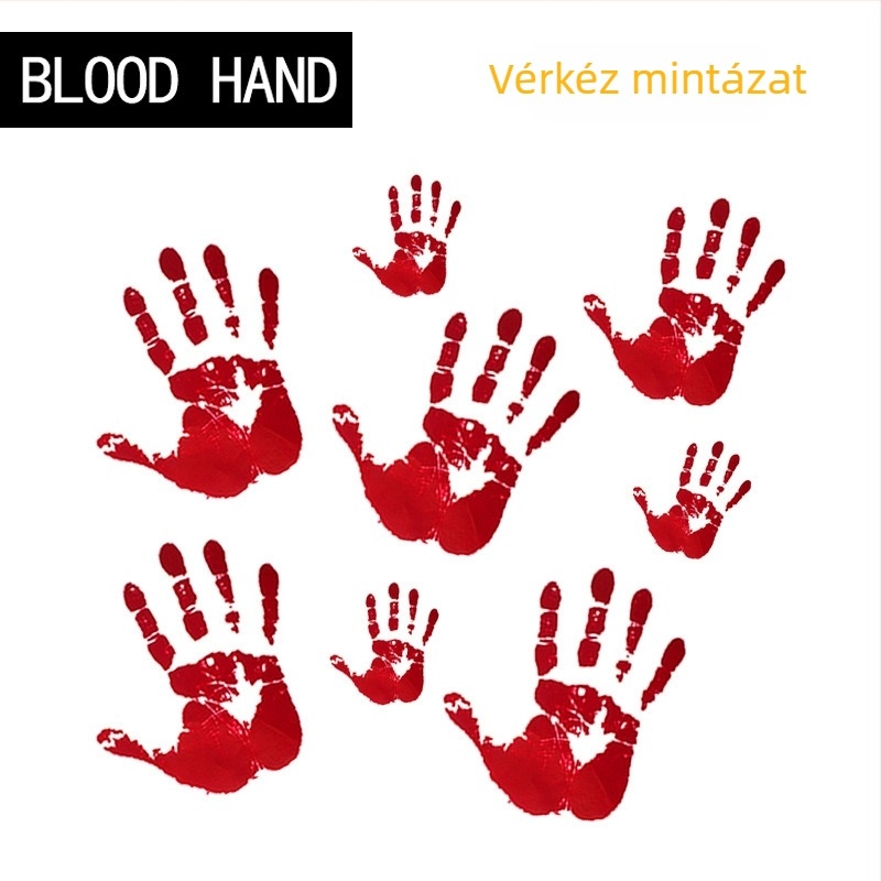 Halloween horror asztalterítő PVC anyagból, téglalap alakú, véres kézlenyomat mintával (PVC, téglalap, véres kézlenyomat, Halloween horror)