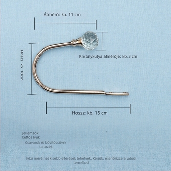 Függönykampó fémötvözetből kristályos díszítéssel, modern minimalista kialakítás, falra szerelhető.