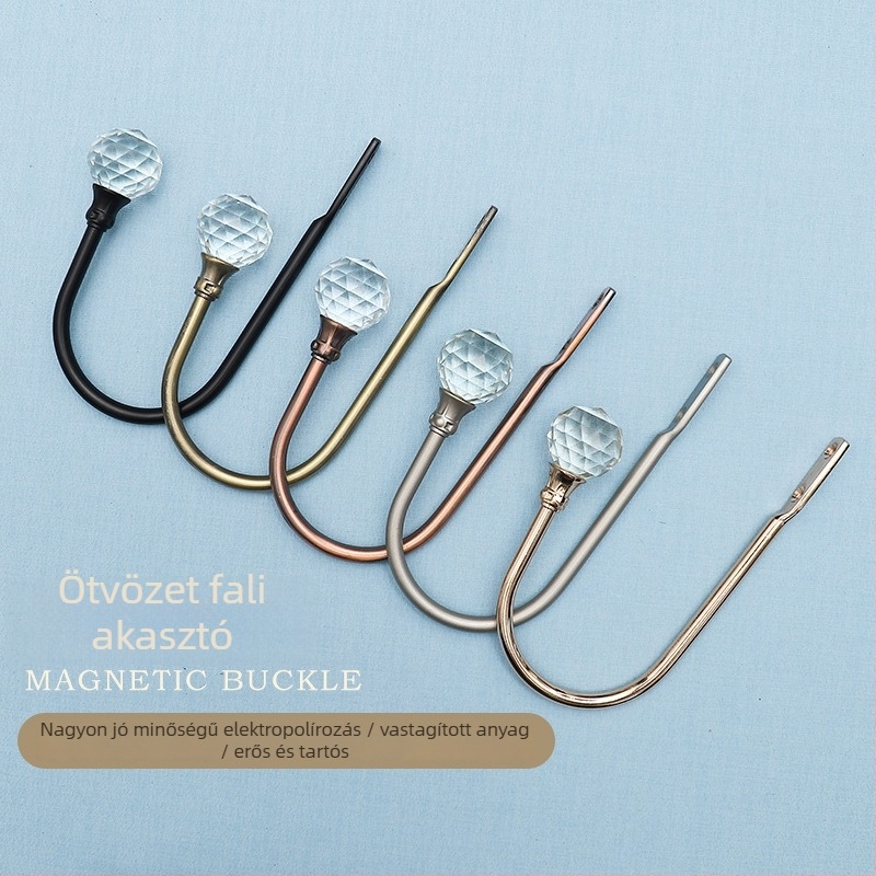 Függönykampó fémötvözetből kristályos díszítéssel, modern minimalista kialakítás, falra szerelhető.