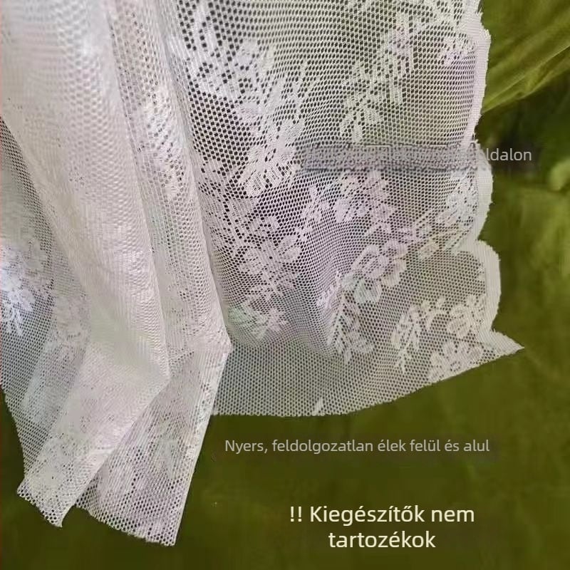 Francia vidéki csipkés hálószövésű függöny a konyhához, fehér, Velcro-zár, fúrás nélküli felhelyezés