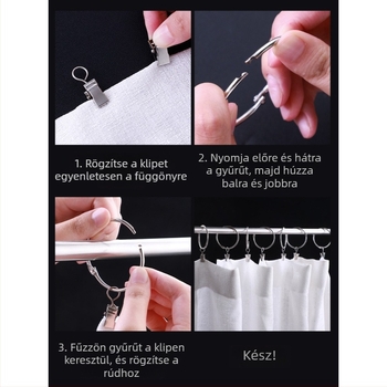 Függönygyűrűk klipszekkel – vasból, modern minimál stílus, a függöny felakasztásához