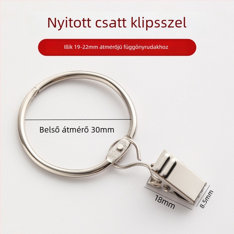 Függönygyűrűk klipszekkel – vasból, modern minimál stílus, a függöny felakasztásához