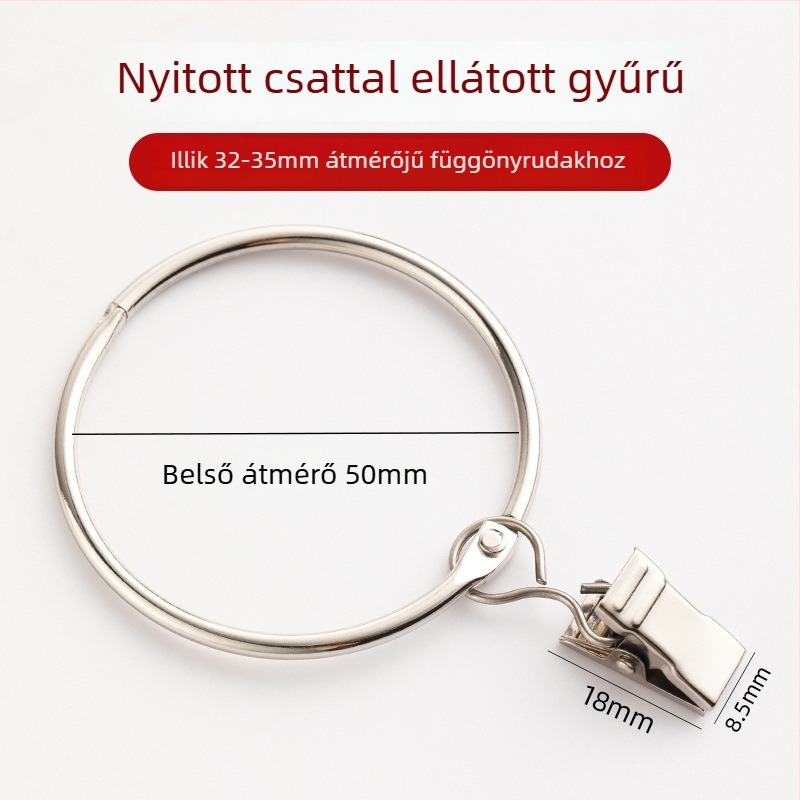Függönygyűrűk klipszekkel – vasból, modern minimál stílus, a függöny felakasztásához