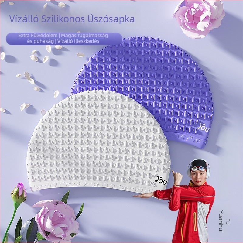 Szilikon úszósapka hosszú hajra – vízálló, fülvédő, felnőtteknek, professzionális